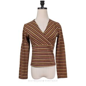 Vintage Stripe Top M Multicolor 90s Indie Babydoll Skater Festival Usa Hippie